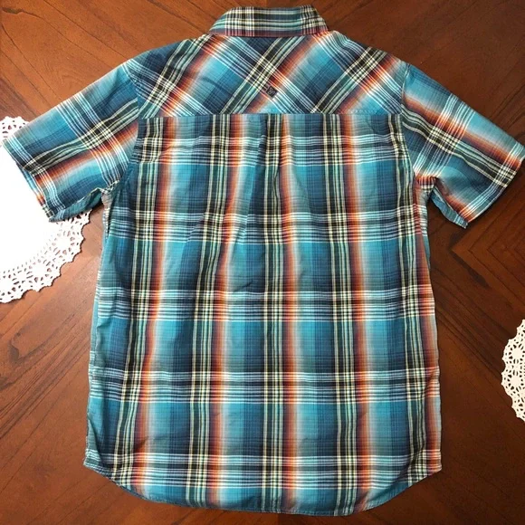 Prana Blue and Brown Plaid Casual Button Down Shirt - Picture 4 of 8